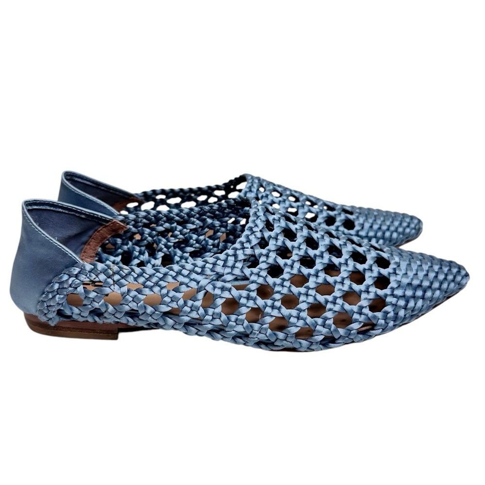 NEW Anthropologie Bibi Lou Woven Pointed Toe Flats Celeste Sky Blue SZ 37 - Picture 5 of 13
